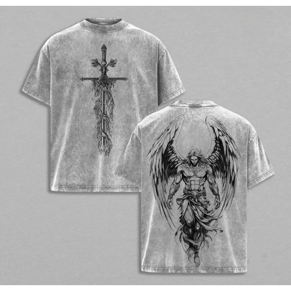 Saint Michael The Archangel x Flaming Sword T-Shirt Washed Christian Shirt, Aesthetic Clothes ,Scales of Justice , Jesus Tees, Christian Merch, Archangel Michael Tees ,Outfit Church