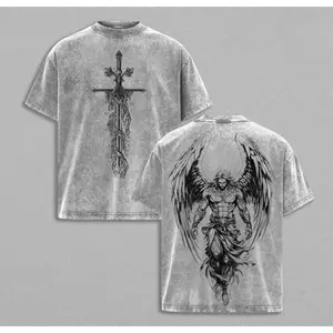 Saint Michael The Archangel x Flaming Sword T-Shirt Washed Christian Shirt, Aesthetic Clothes ,Scales of Justice , Jesus Tees, Christian Merch, Archangel Michael Tees ,Outfit Church