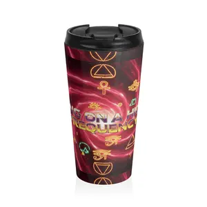 Spiritual Symbols Stainless Steel Travel Mug — 'Vibrating on a Higher Frequency' Design