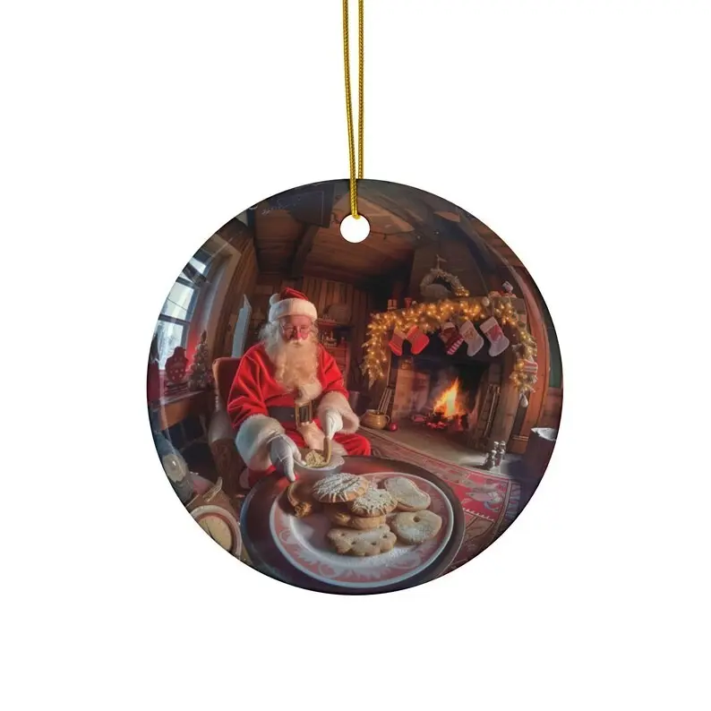 Santa_s Cookies Ornament - Ceramic Decoration for Christmas - Circle/Star/Heart/Oval Shapes