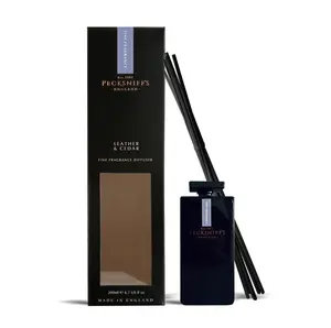Pecksniff's Leather and Cedar Black Square Diffuser | 200ml/6.76 Fl Oz