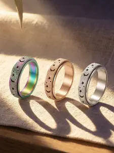 Xun Frosted Hollowed Unisex Stress Relief Anxiety Ring /6mm Stainless Steel Spinning Ring, A Great Stress Relief Item for Both Men and Women, Frosted Shiny Surface # Jewelry/Stainless Steel/Couples/Festivals/Parties/Ideal Gift