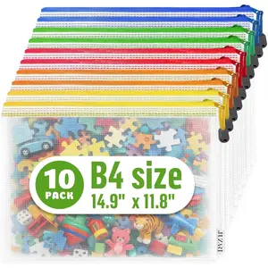 10 Pack Large 12x15in B4 Mesh Zipper Pouch, Plastic Zip Mesh Bags for Puzzle Toy Board Game Storage, Zippered Pouches for Playroom Organization and Folder Storage