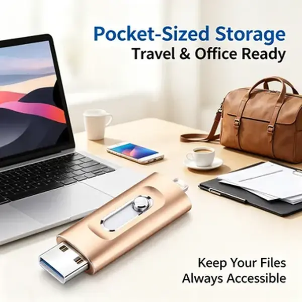 Portable 4‑Interface USB Memory Stick, High‑Speed External Storage Flash Drive, Quick Data Backup for iOS, Android, PC and Mac Computers
