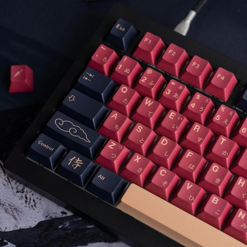 Red Samurai Keycaps 129 Cherry Profile Dye Sublimation PBT Customized Keycaps Set with Puller for Cherry Mx Switches Mechanical Keyboard 61/87/104/108