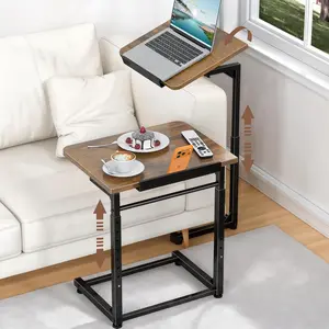Tv Tray Table Set of 2, Living Room Table Sets 8-Level Adjustable Height Couch Side Table,90° Tilt Angle foldable End Table,Laptop Table with Phone & Tablet Slot Dinner Tray Desk for Recliner/Sofa/Bed