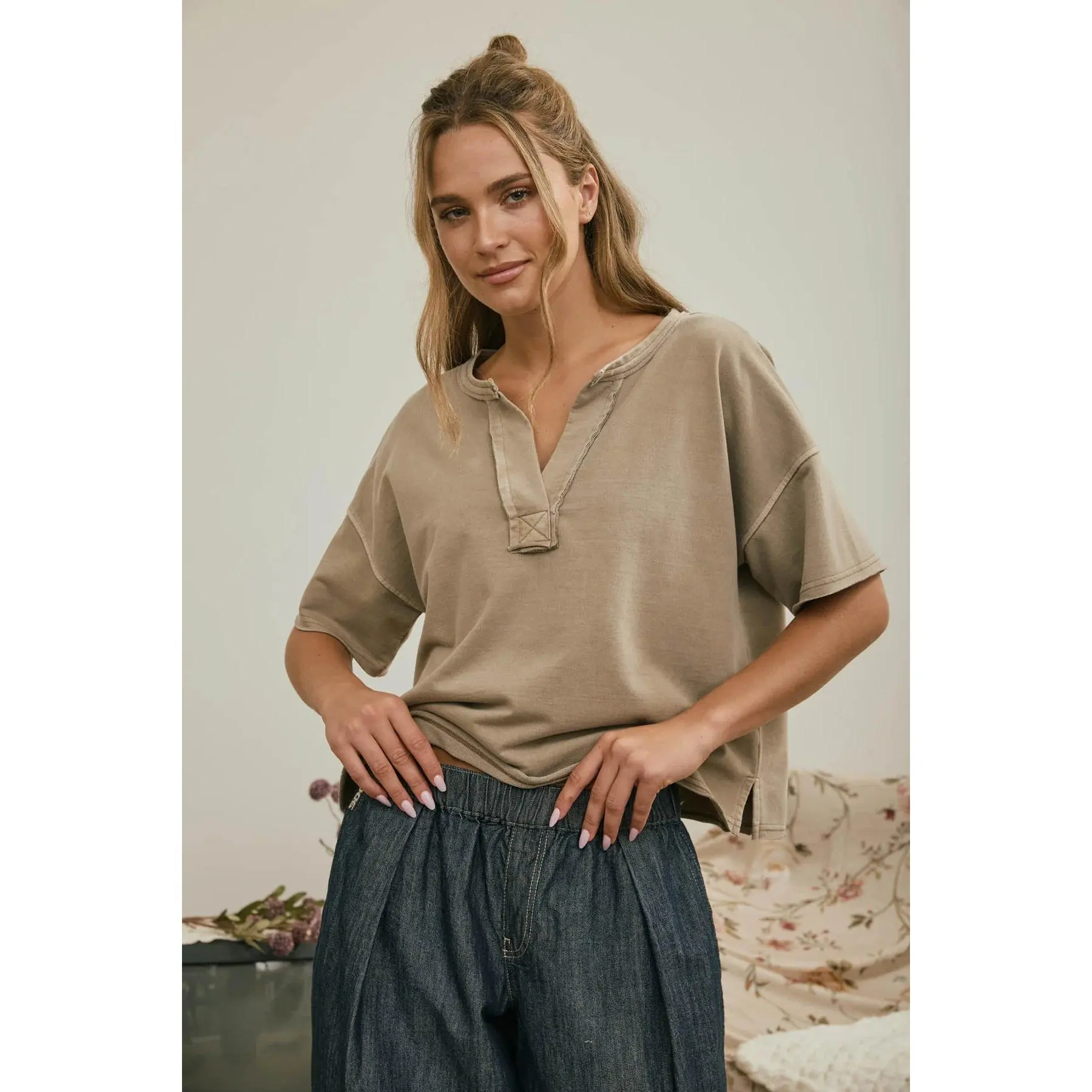 Easygoing Split Neck Knit