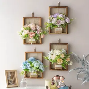 1pcs Wooden Pastoral Hanging Flower Basket Direct Sale Wall Decor Artificial Flower Planter for Living Room Bedroom Decoration