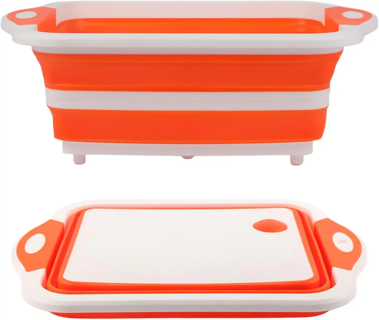 [New deal] - BBQ Prep Tub/Cutting Board 10L, Foldable Dish Tub with Colander, Portable Camping Sink, Multifunction Dishing Basin Bucket Wash Tub for Kitchen Fruit Vegetable Picnic (Orange)