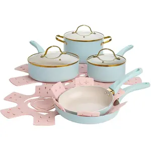 Paris Hilton Epic Nonstick Pots and Pans Set, Multi-layer Nonstick Coating, Tempered Glass Lids, Soft Touch, Stay Cool Handles, Made without PFOA, Dishwasher Safe Cookware Set, 12-Piece, Aqua