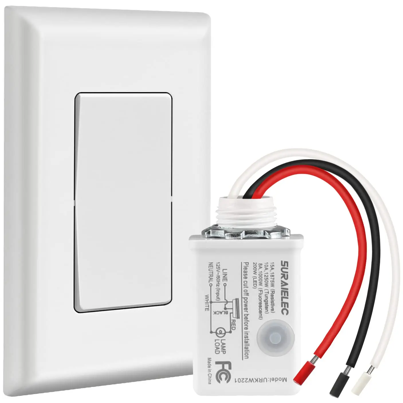 Wireless Light Switch and Receiver Kit, 15A High Power, No Wi, No Interference, 100ft RF Range, Expandable Remote Control Wall Switches for Lamp, Ceiling Light, Fan, Outdoor Lighting