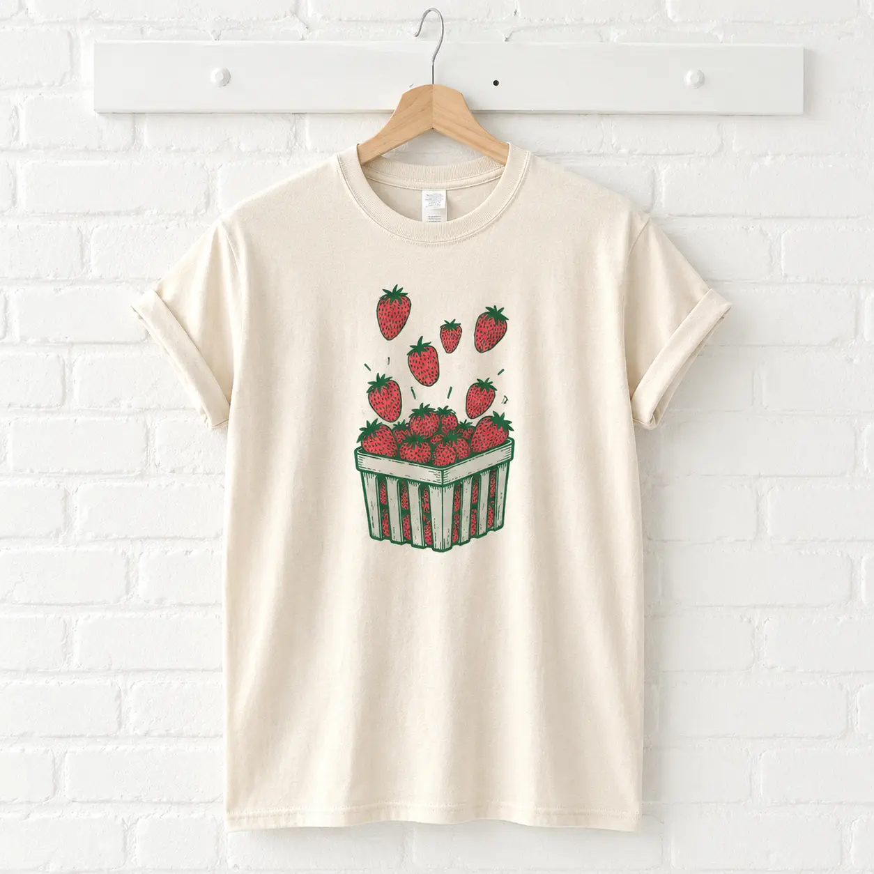 Tavuno Strawberry Graphic Tee, Screen Printed Fruit Shirt, Cute Foodie Gift T Shirt