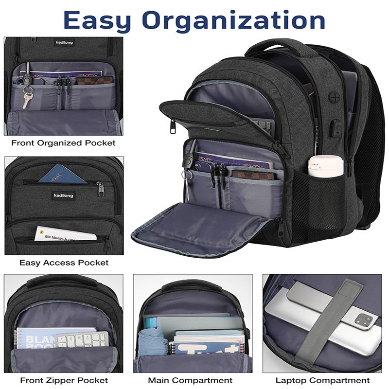 kadilong  Backpack with USB & Headphone Jack | Water Resistant Anti-theft Travel Rucksack with Luggage Strap Large Capacity Business Laptop Backpack  Travel Laptop Backpack with Anti-theft Pocket