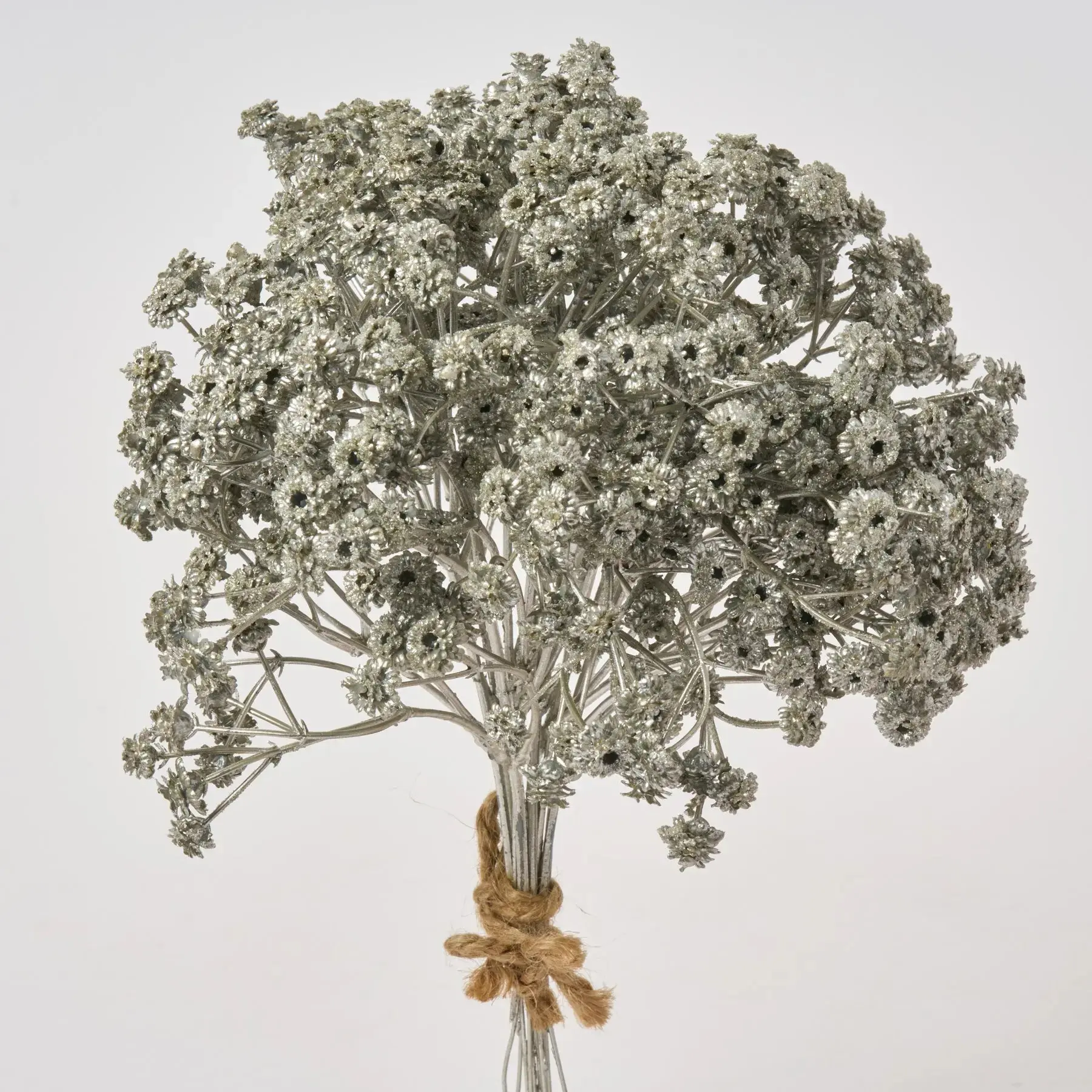Silver Glitter Artificial Baby's Breath Gypsophila Bouquet - 9 Fuzzy Metallic Wire Stems Decorative Fake Flower Pick Bundle, 10" Home Decor Accent