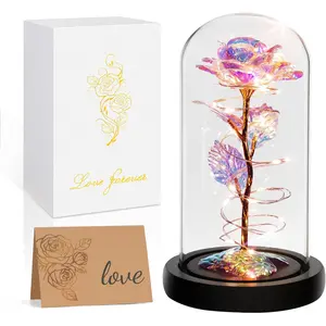 Childom Mothers Day Mom Gifts for Mom,Birthday Gifts for Women Moms Grandma,Flowers for Delivery Prime,Colorful Light Up Rose in Glass Dome,Anniversary Valentines Roses Gift for Her Wife Daughter