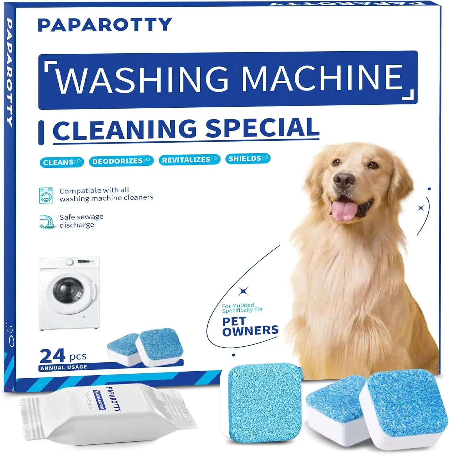 Washing Machine Cleaner Tablets - 24 Pack (12 Month Supply) | HE Compatible for Top & Front Load Washers | Pet-Safe Formula Eliminates Odors, Lint & Detergent Buildup