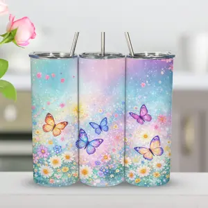 Butterfly Daisy 20oz Skinny Tumbler  | Insulated Cup Aesthetic 20oz tumbler  Drinkware Bottled