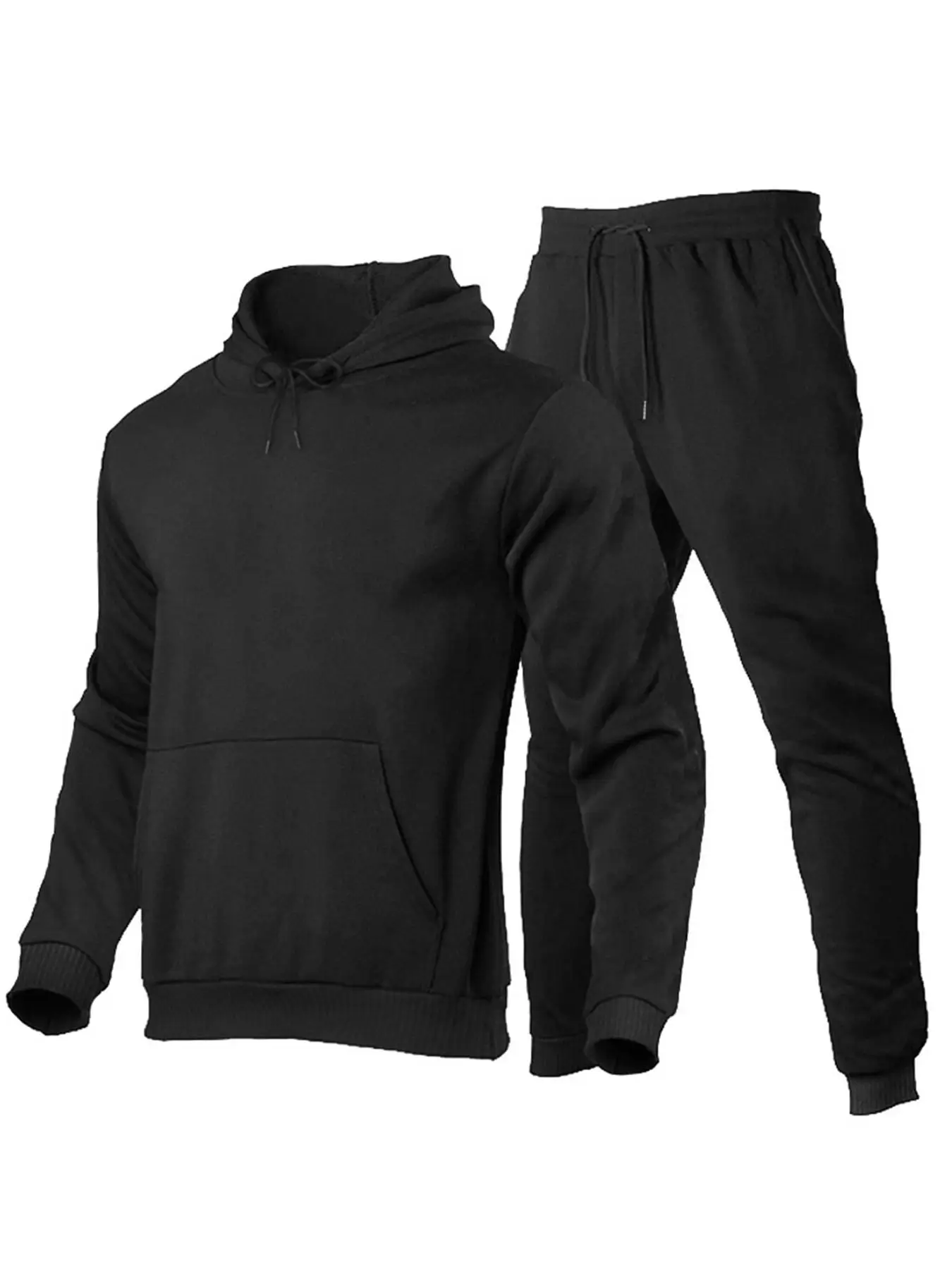 2 Piece Set Men's Solid Pocket Drawstring Waist Two-piece Set, Boys Clothing, Regular Fit Casual Streetwear Long Sleeve Sweatshirt & Jogger Pants, Men