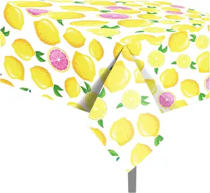 1 Pack 54x87 Inch Long Rectangular Table Cover for Party,Disposable Fruit Print Tablecloth, Lemon Orange Avocado Strawberry Watermelon Cherry Pattern Plastic Table Cover for Birthday Party, Summer Picnic, Holiday Dinner, Buffet & Kitchen Table Decor