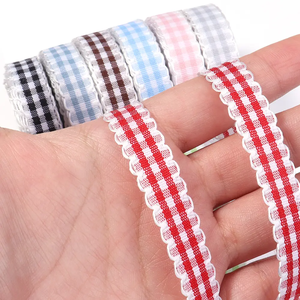 5yards/lot 1cm Classical Lace Plaid Ribbon Colorful Wrapping Webbing For DIY Gift Pakaging Clothes Sewing Decor Accessories