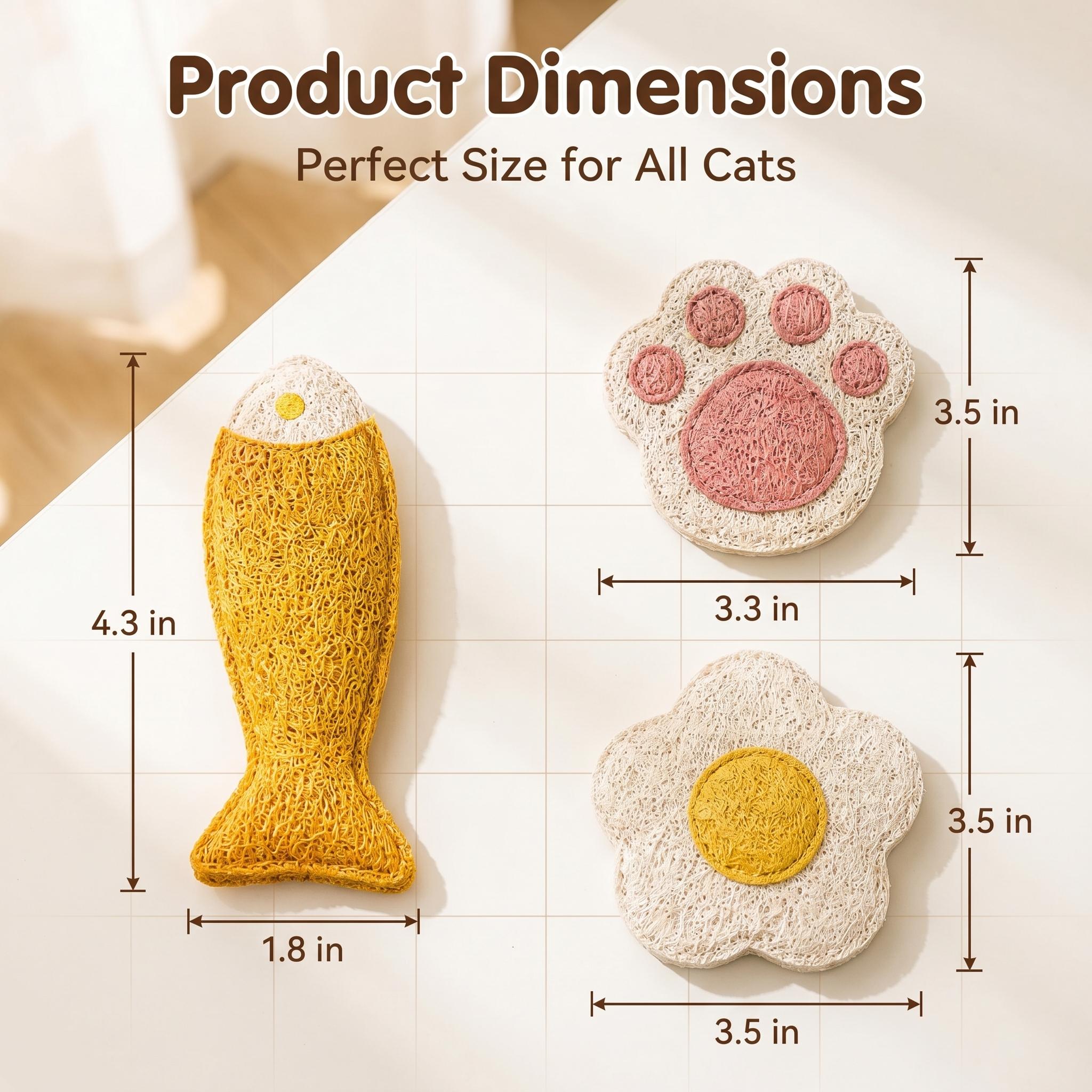 Eco-Friendly Loofah Pet Chew Toy with Catnip - Bite Resistant, Deep Dental Care, Cleans Tartar, Plaque Removal, Fresh Breath, Stress Relief, Digestion Aid, Fish/Egg/Paw Shapes, Interactive Toy for Cats, Kittens, Dogs, Puppies