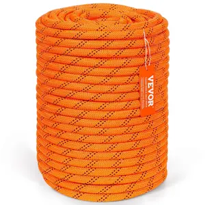 【Summervibes】VEVOR Dual-Weave Polyester Cord,  1/2 inch x 220 feet, 48-Strand, 8000 LBS Tensile Strength, Multi-Use Outdoor Rope for Camping, Swinging, Rappelling, and Rescue, Orange/Black