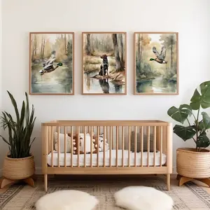 Watercolor duck nursery wall decor duck hunting nursery Hunting Dog nursery Set of 3 Boy Hunting Nursery Decor