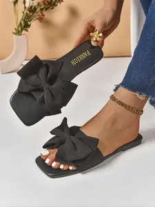 Women's Fashionable Bowknot Design Slides, Bow Slip Sandals, Casual Comfortable Flat Sandals for Summer, Lightweight Breathable Shoes for Daily Wear, Girl, Casual Trendy Flat