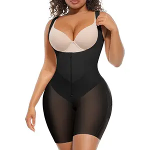 Women's Compression Shapewear Bodysuit - Womenswear Butt Lifting, Tummy Control Postpartum Faja with Zipper Crotch
