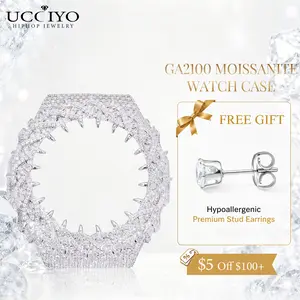 UCCIYO Compatible - GA2100 Universal Bezel Ice Out Copper Moissanite Watch Case  18K Gold-Plated Lab-Grown Moissanite Crystal-Set Watch Case Unisex Hip-Hop Style Jewelry Gift【CMW02】