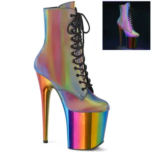 8 Inch Heel FLAMINGO-1020RC Rainbow Reflective Platform Boot