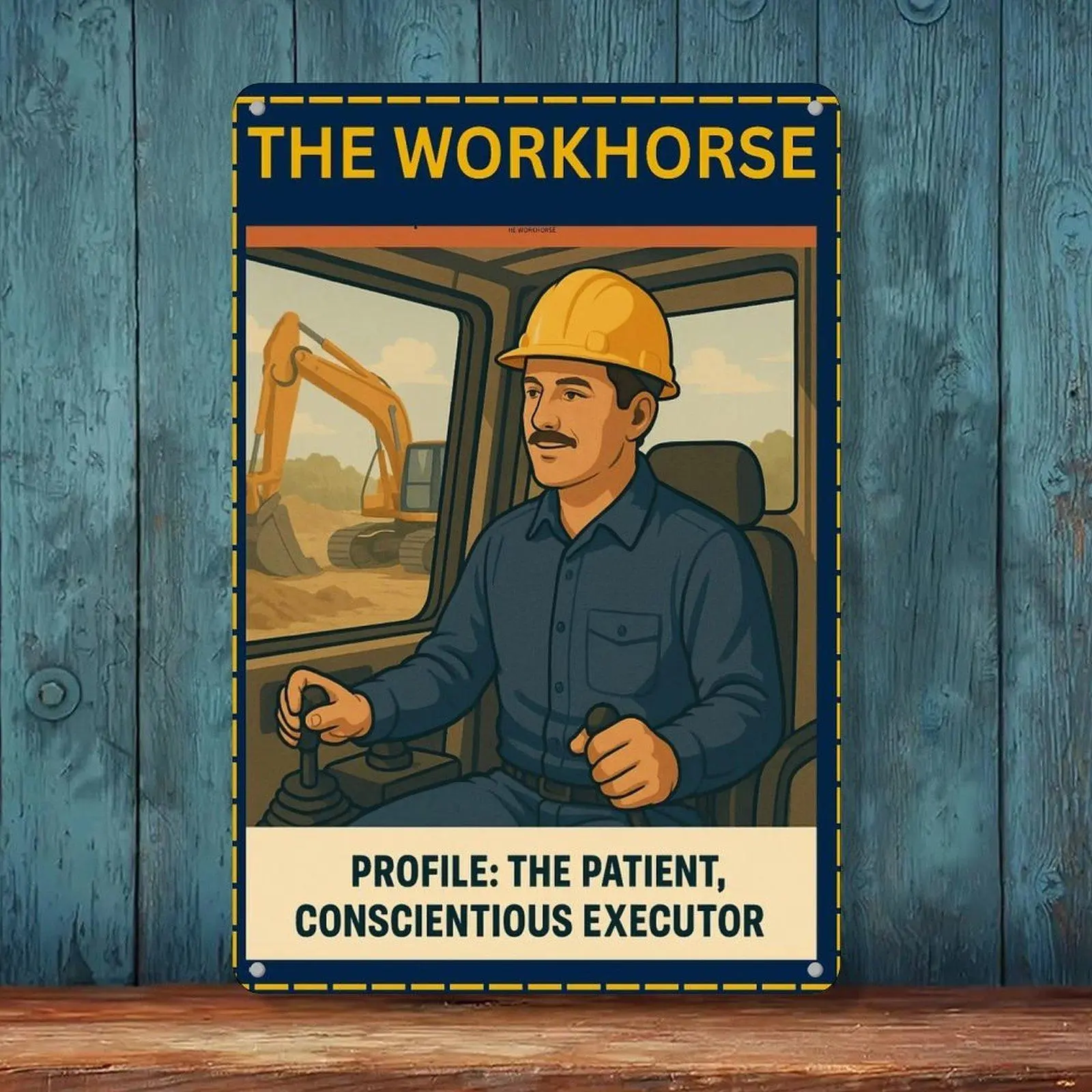 Vintage Iron Excavator Theme Tin Sign - Retro Look, 8x12in, Workhorse Excavator Operator Worker Design, Workshop Decor Home Wall Plaque for Home Supplies, Metal Tin
