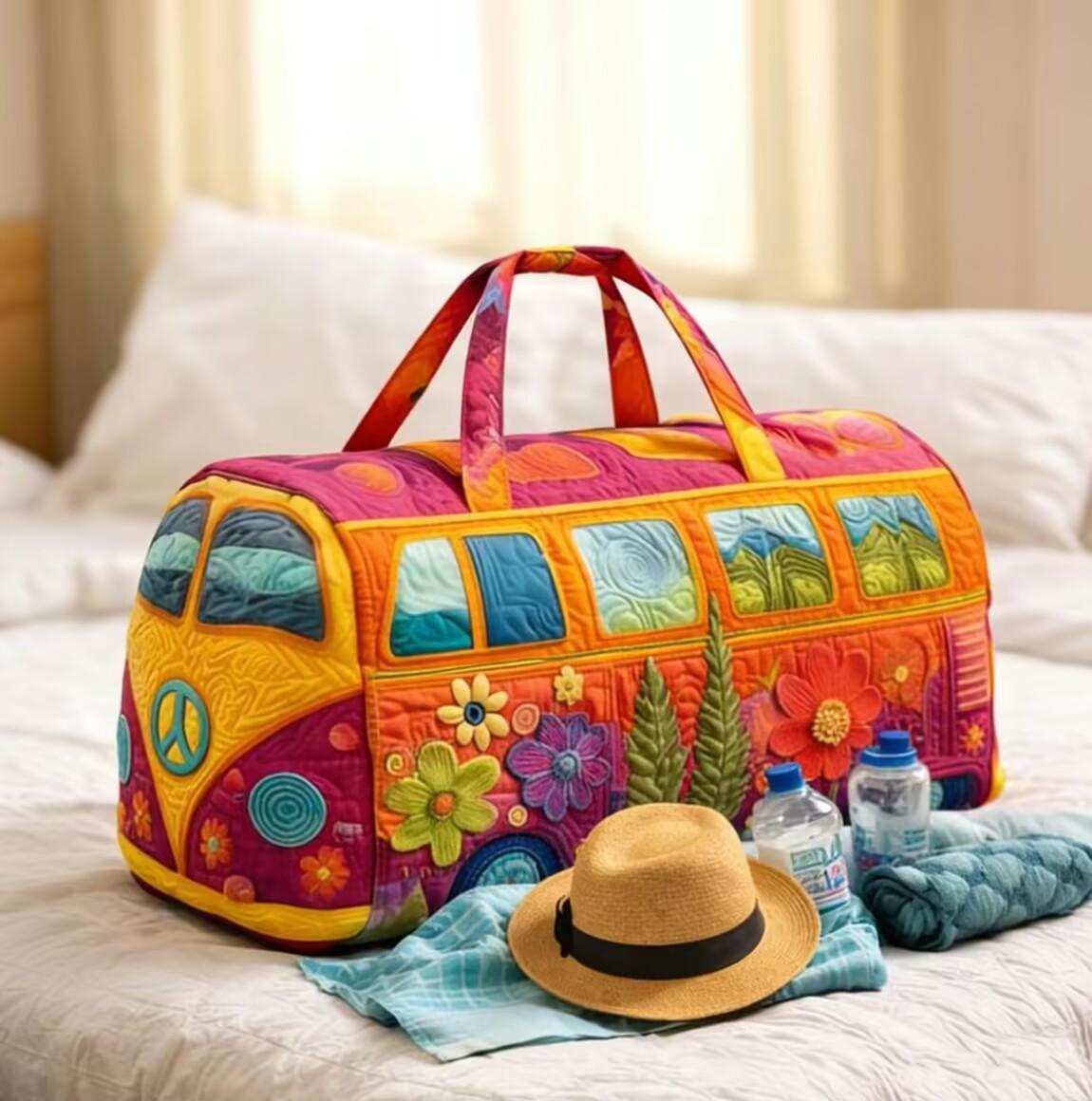 18 inch*9 inch*9 inch Unisex Boho Quilted Weekender Travel Bag, Lightweight & Comfortable, Hippie Design