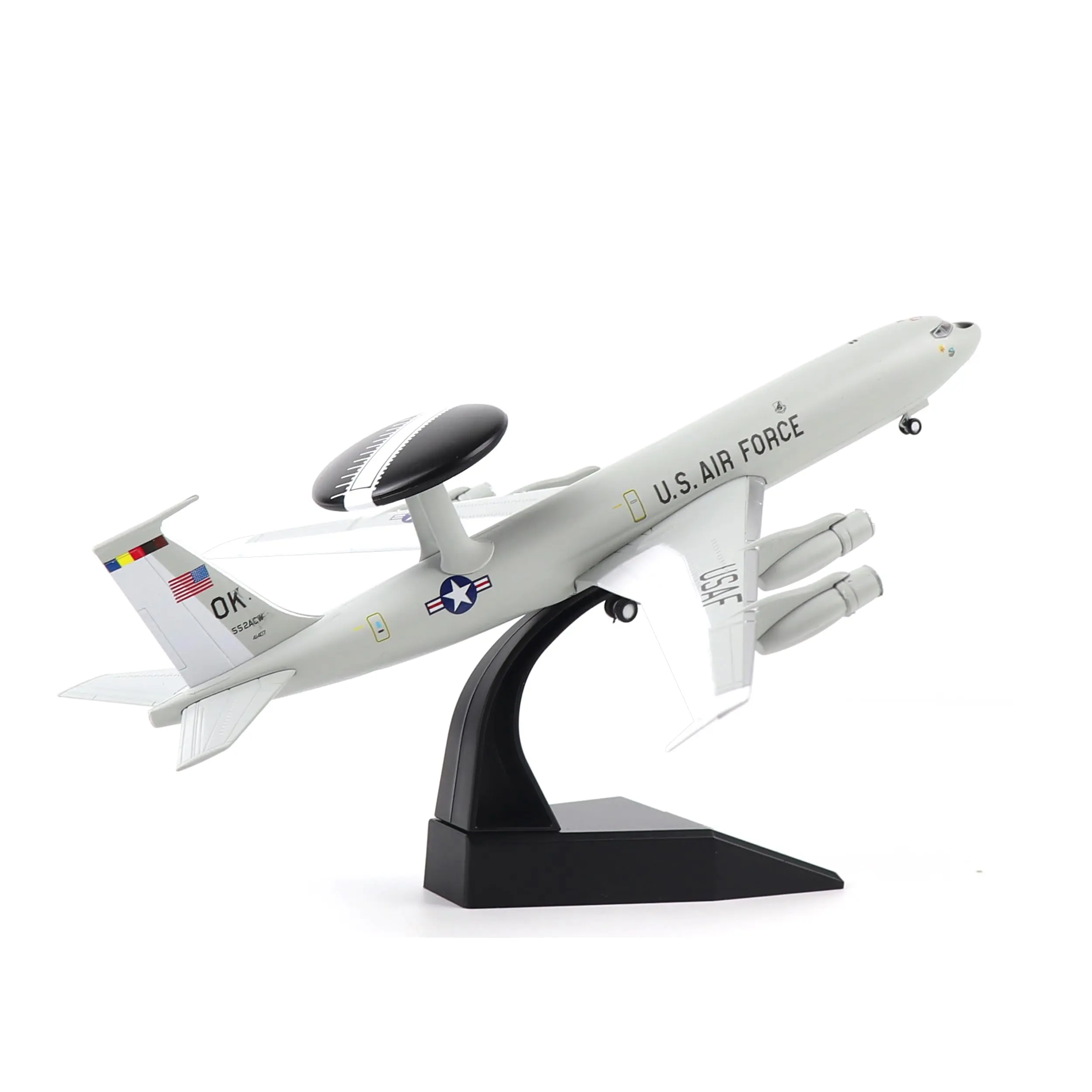 Boeing E-3 Sentry 1/200 Scale Diecast Metal Military Aircraft Model Kit - Rotating Radome, Authentic Markings, Display Stand, Engineering Plastics, Fade-Resistant Paint, 9.25x9.06x2.36in Adult Collectible, Aviation