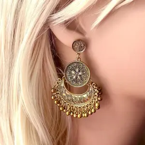 Antique Gold Boho Chandbali Earrings | Vintage Indian Chandelier Dangles