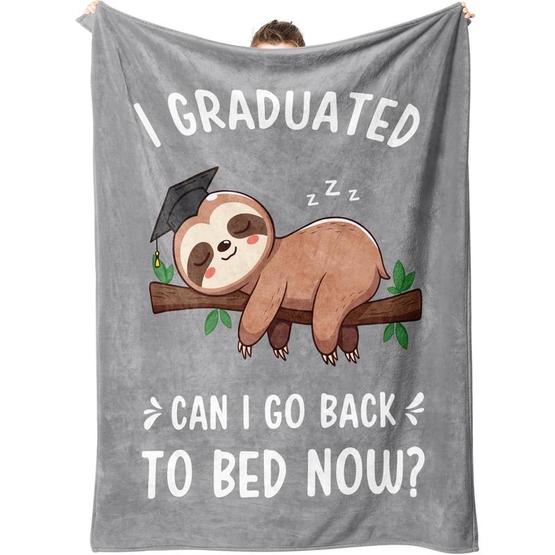 YHFZ Fuzzy Texture Oxford Weave Sloth Cartoon Throw Blanket (50x60in) - Practical Grad Gift for Women Graduates, Home Decor, College Graduation Present