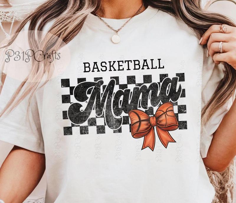 Retro Basketball Mama Shirts Checker, Retro Basketball Mama Shirt, Basketball Mom T-Shirt, Mama Basketball Checkered Bow Shirts, Coquette Basketball Gift