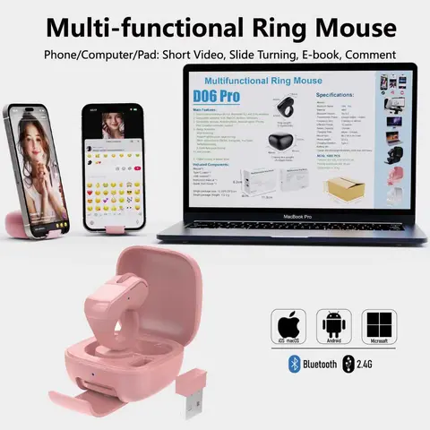 Xring Finger Mouse with Flexible Ring Band, Touchpad - 82 Hours Total Use for TikTok, Instagram, Kindle Scrolling, E-Book Page Turning, Music & Camera Control (Home, Bed) - iOS, iPhone, iPad, Android Compatible; Pro 2.4G for Mac/Windows