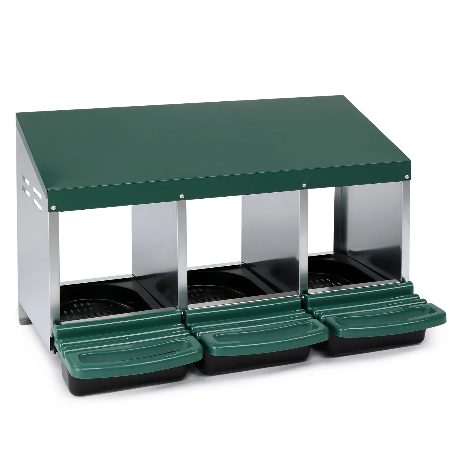 3-Compartment Roll-Out Nesting Box for Hens & Ducks, Multiple Plastic Baskets, 18.7 lbs Durable Steel Coop, Front Guard, Angled Bottom, Easy Assembly Hardware Kit & Instruction Manual, Green, Egg-Laying, 1 X Assembly Hardware Kit