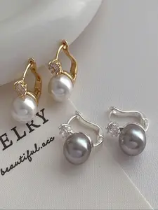 Korean Luxury Pearl Zircon Earrings for Women, Fashion Earring, Vintage Unique Simple Versatile Ear Jewelry, Elegant Daily Wear Accessories