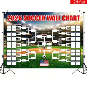 2D Flat Banner, 2026 Football Match Schedule Tapestry, Premium Polyester Fabric Soccer Themed Wall Hanging Decor. Versatile backdrop cloth ideal for living room art wall, home decoration, party background, photography studio and office ambient ornament.