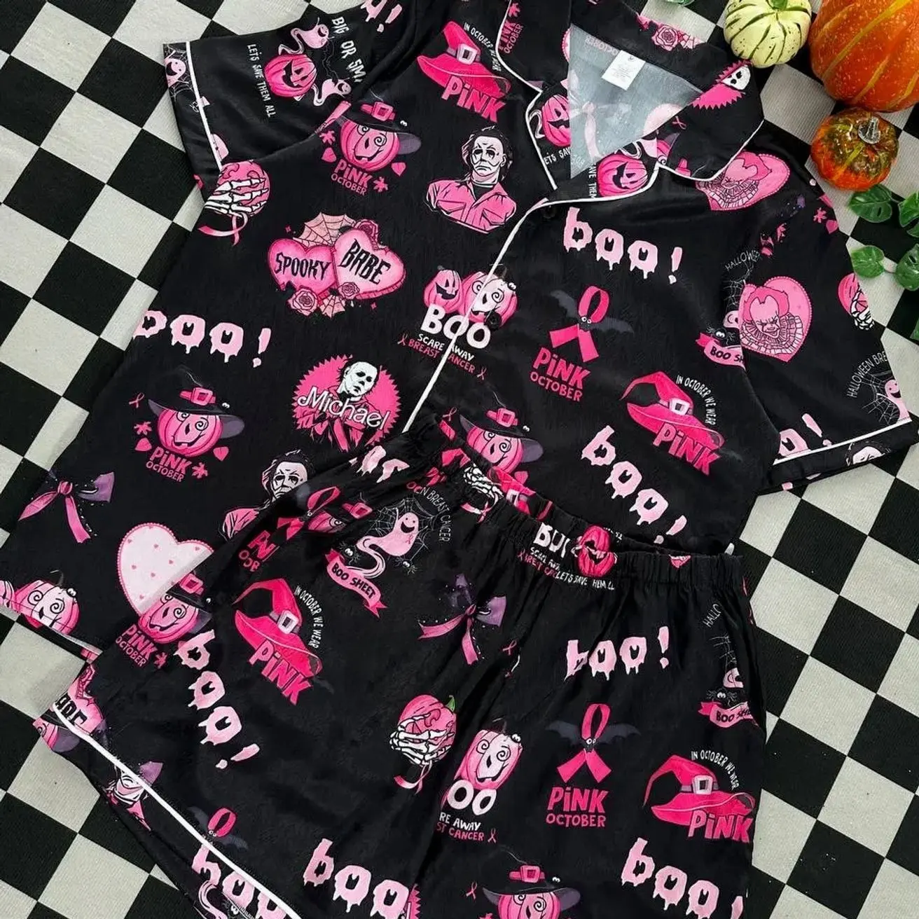 Pink Hallowween Michael Myers Pajamas, Halloween Boo! Pink Pajamas
