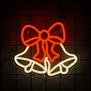 Christmas Neon Sign for Wall Decor Bell Shape  Neon Signs  Jingle Bell Neon light for Bedroom Kids Room Bar Xmas Light up signs for Christmas Gifts Party Decor
