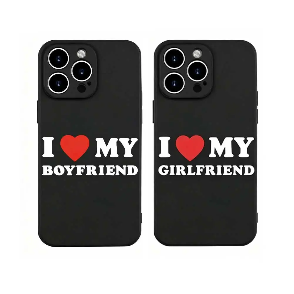 Couple Smartphone Cases - "I Love My Boyfriend/Girlfriend" Text Pattern, Straight-Frosted TPU Anti-Drop Handheld Cellphone Protection, Creative Stylish Gift for Couples, Compatible with iPhone 17/16/15/14/13/12/11 Devices, Casing