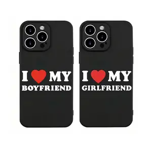 Couple phone cases-I Love MY BOYFRIEND/GIRLFRIEND" text pattern, popular creative design, straight- frosted TPU anti-drop phone case, fun and unique, simple and stylish trendy gift for men and women, suitable for iPhone 17/16/15/14/13/12/11