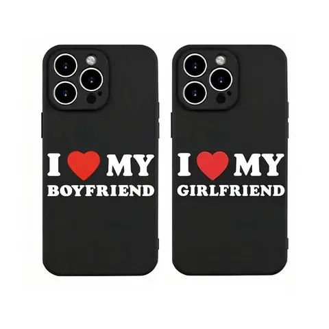 American Retro Classic Cowboy Preppy Street Couple Smartphone Cellphone Cases - Frost Finish, "I Love My Boyfriend/Girlfriend" Text, Straight-Frosted TPU Shockproof Anti-Drop Cover, Couple Gift, Compatible with iPhone Series 17/16/15/14/13/12/11