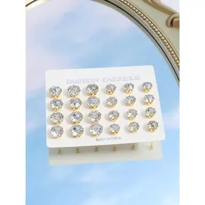 Men's 12pairs Cubic Zirconia Decor Stud Earrings Cubic Zirconia Decor Stud Earrings for Jewelry Gift