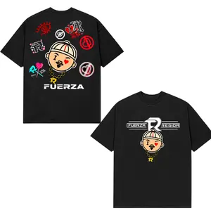 Fuerza Regida Cartoon Logo T-Shirt – Mexican Regional Music Band Graphic Tee, Front & Back Print Streetwear Shirt for Corridos Fans, Concert Outfit for Fuerza Regida Tour Fans