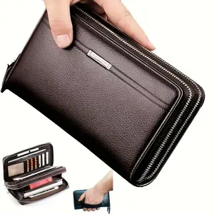 en's Heavy-Duty Business Clutch Wallet with Dual Zipper Security, Multiple Card Slots, Phone Pocket & Wrist Strap - Elegant Organizer for Professionals, Formal Events, Travel - Ideal Gift for Dad, Husband, Boyfriend - Everyday Carry Wallet