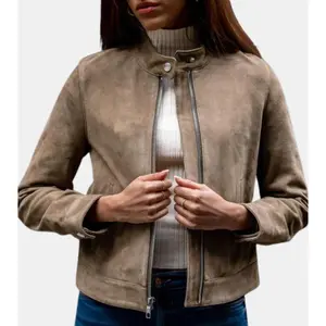 Zane Women's Tan Beige Leather Jacket